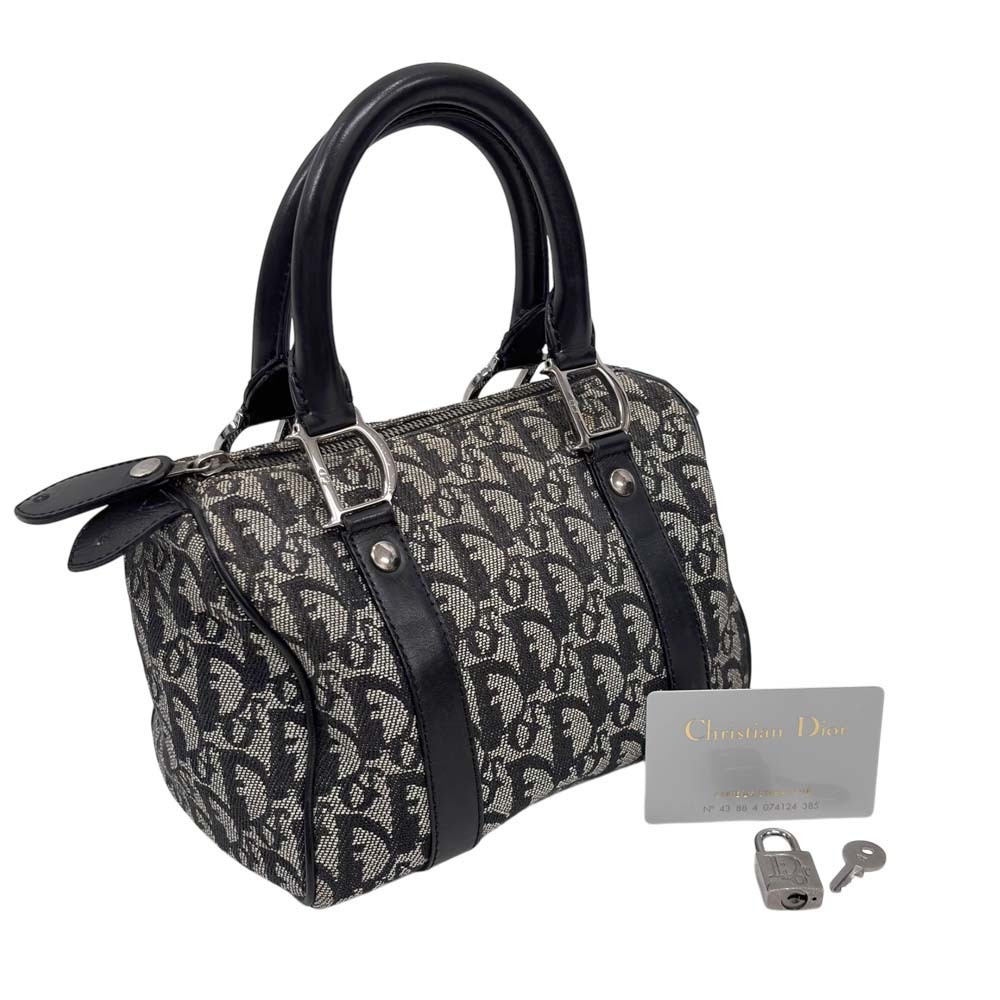 Christian Dior Trotter Boston Bag Navy Blue Handbag